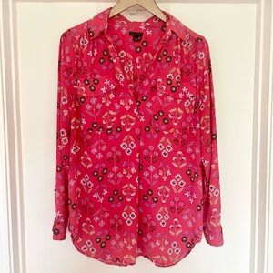 ANN TAYLOR Georgette Floral Camp Shirt Front Flap Patch Pockets Long Sleeve